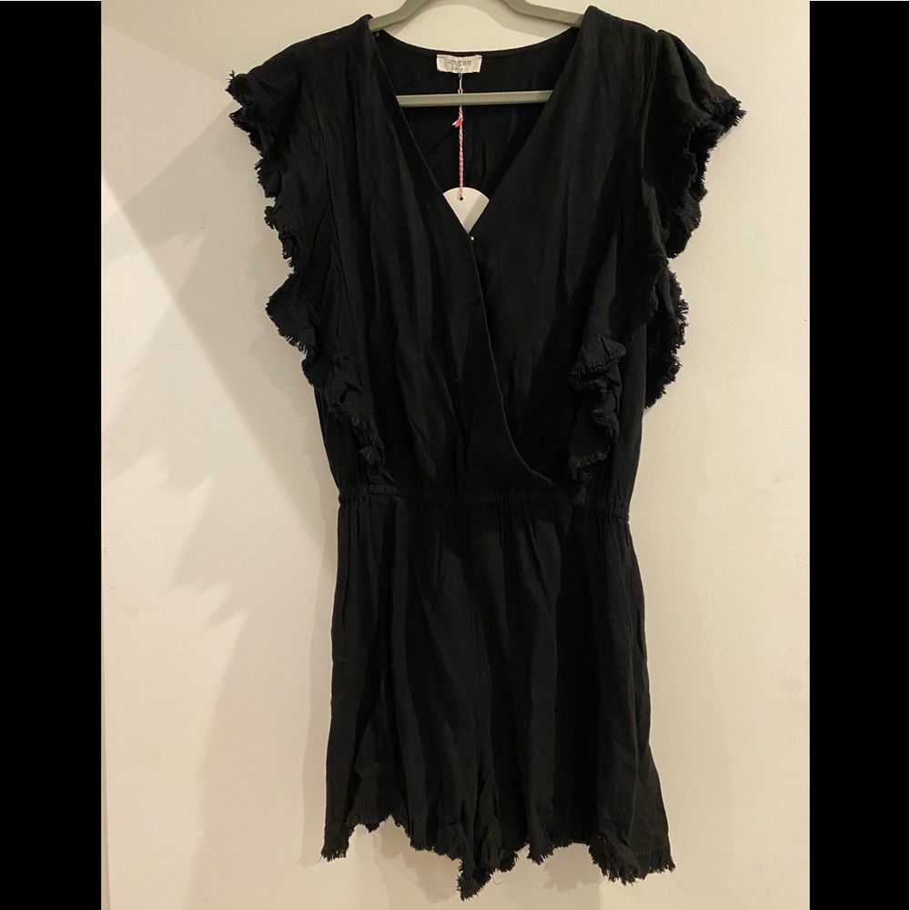 Umgee Black short romper with frayed edges